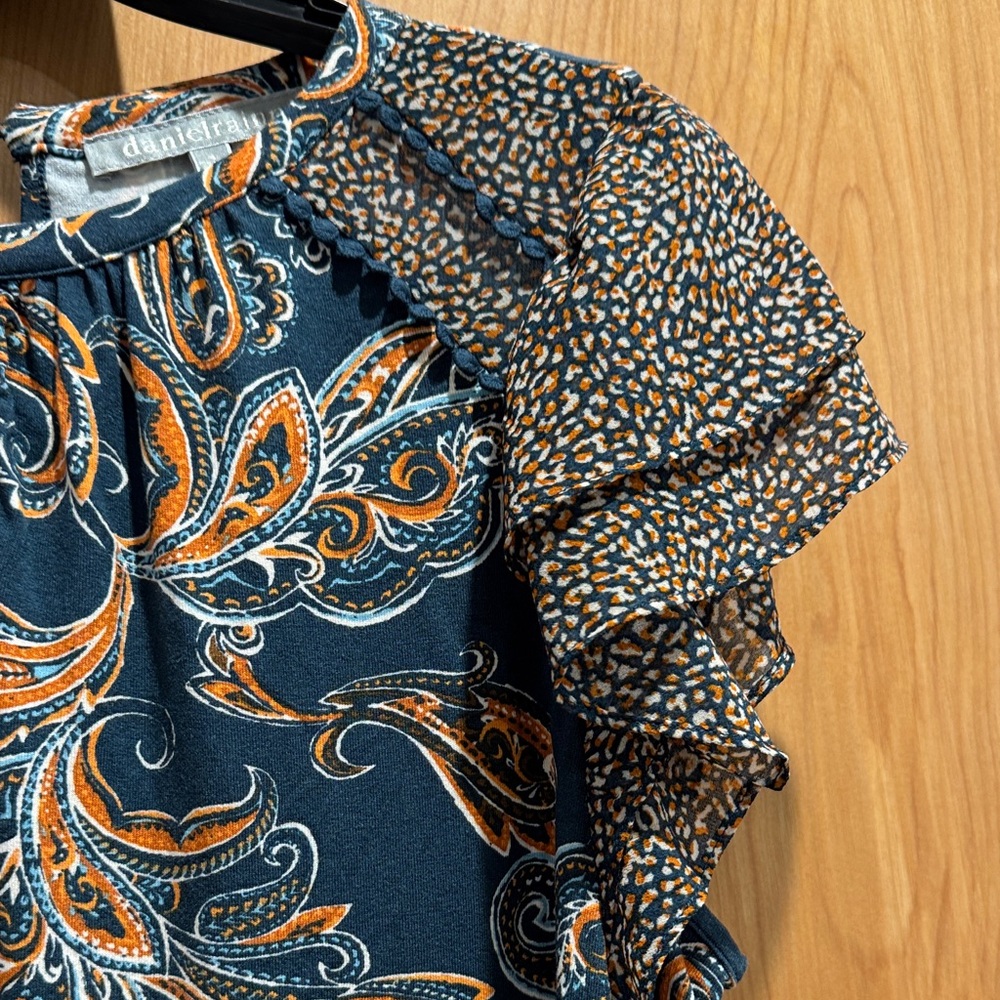 Daniel Rainn Navy and Orange Paisley Blouse - Picture 3 of 6